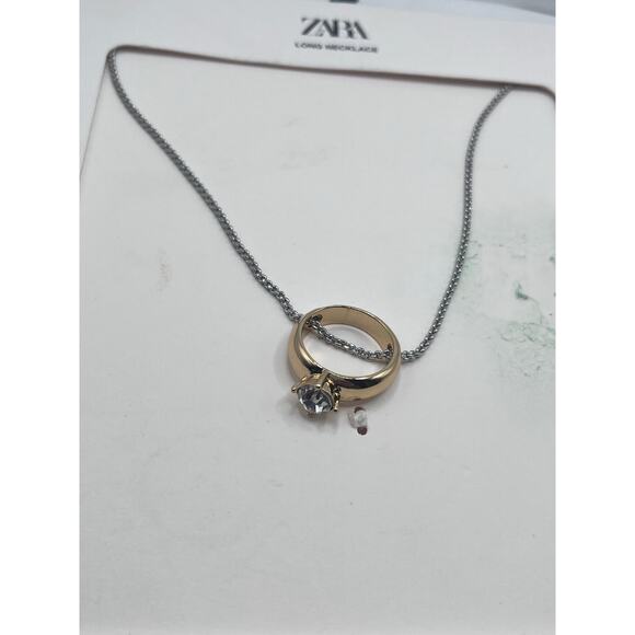 Nwt-ZARA JEWEL WEDDING BAND NECKLACE - Picture 4 of 5